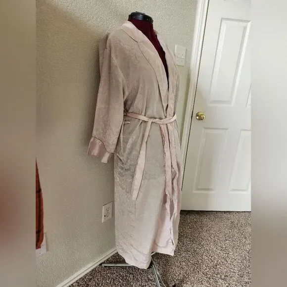 Gold Label Victoria's Secret Vintage 90s Pastel Pink Satin Paisley Long Robe S - Picture 4 of 11
